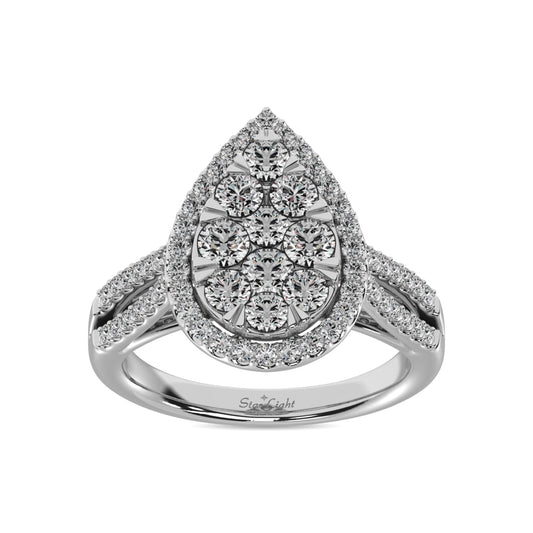 Diamond 1 1/2 Ct.tw Two Row Shank Halo Engagement Ring in 14K White Gold