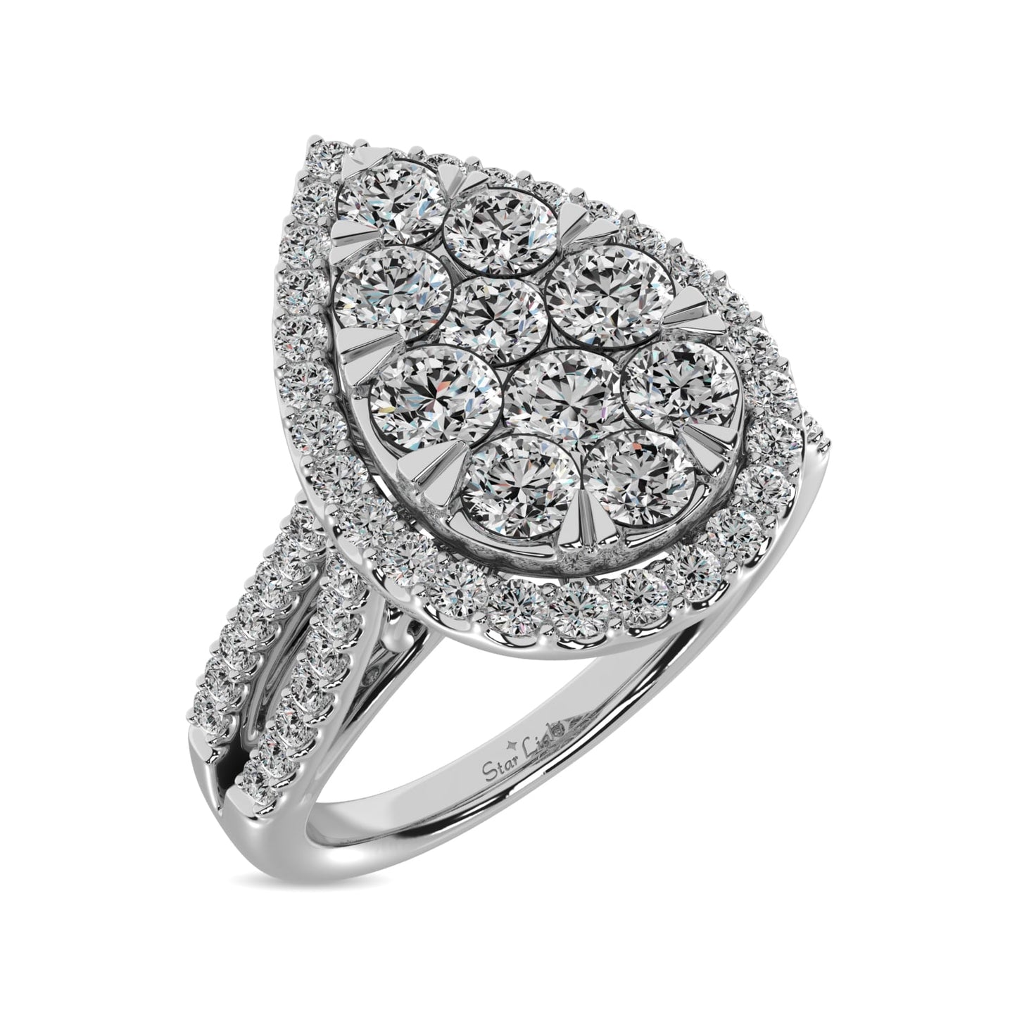 Diamond 1 1/2 Ct.tw Two Row Shank Halo Engagement Ring in 14K White Gold