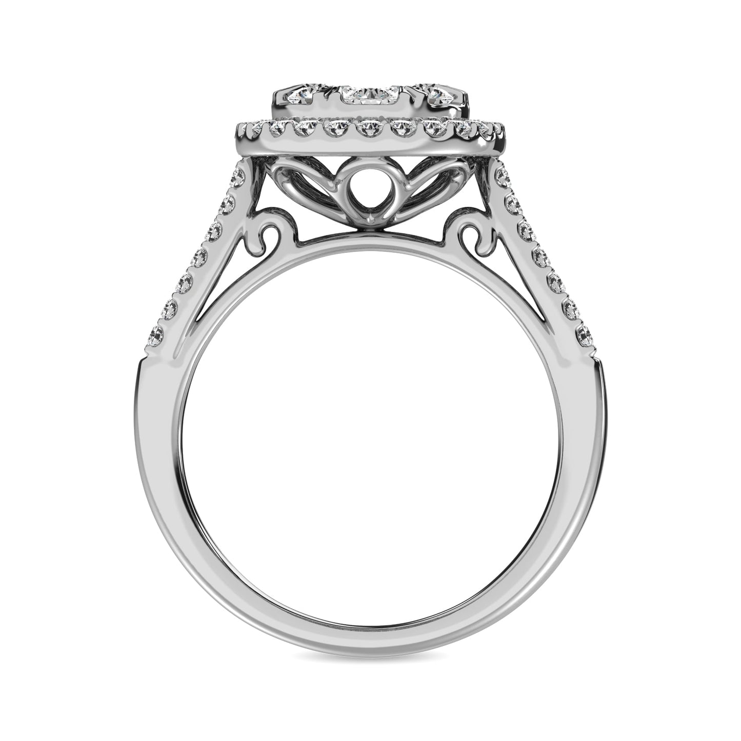 Diamond 1 1/2 Ct.tw Two Row Shank Halo Engagement Ring in 14K White Gold