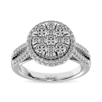 Diamond Two Row Shank Halo Engagement Ring 1 1/2 Ct.tw in 14K White Gold