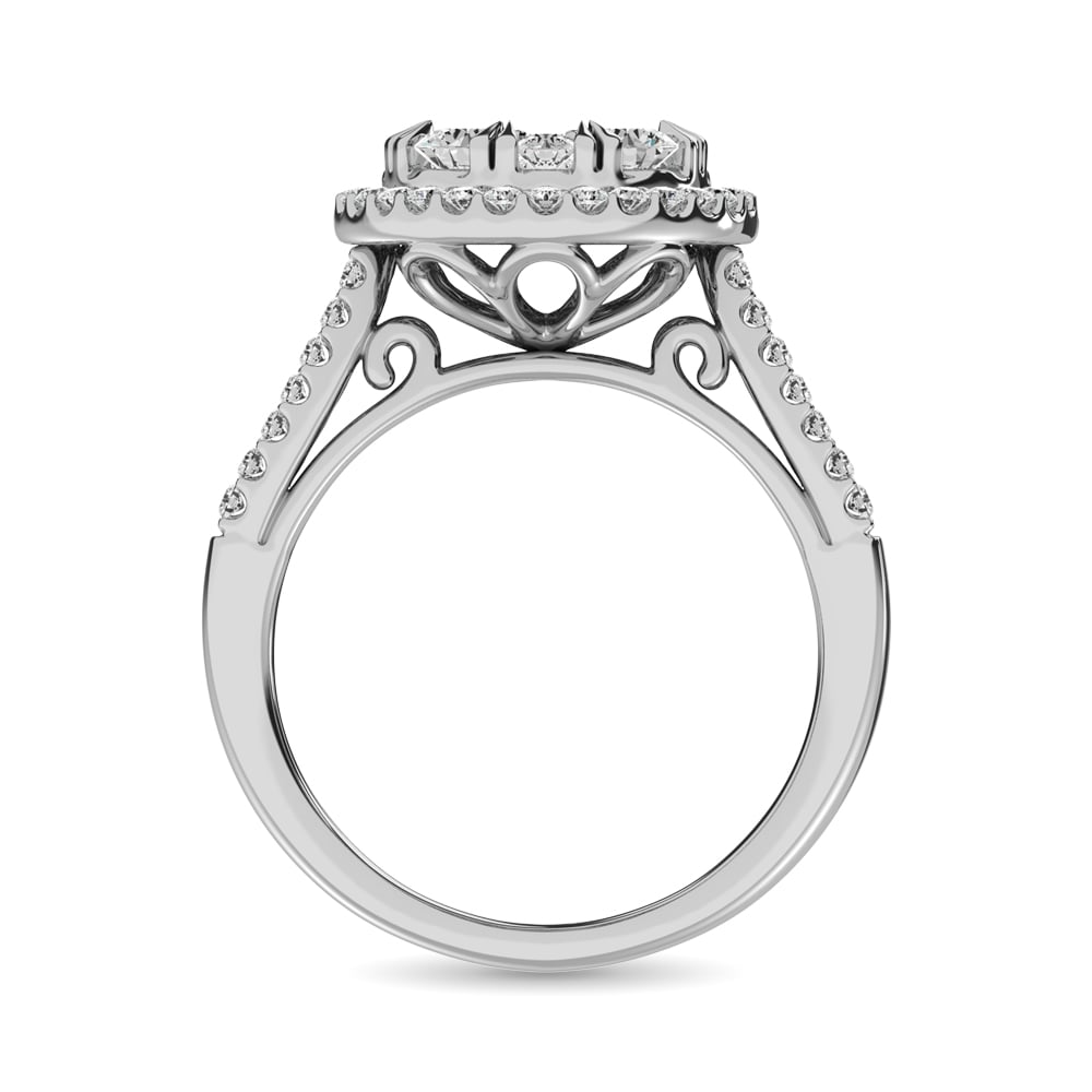 Diamond Two Row Shank Halo Engagement Ring 1 1/2 Ct.tw in 14K White Gold
