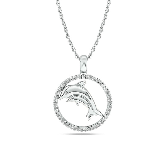 Diamond Sea Of life Dolphine Pendant 1/8 Ct.tw in Sterling Silver