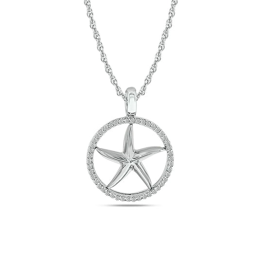 Diamond Sea Of life Star Fish Pendant 1/8 Ct.tw in Sterling Silver