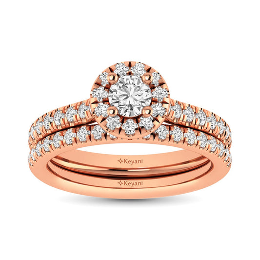 Diamond Classic Shank Single Halo Bridal Ring 1 Ct.tw Round Cut in 14K Rose Gold