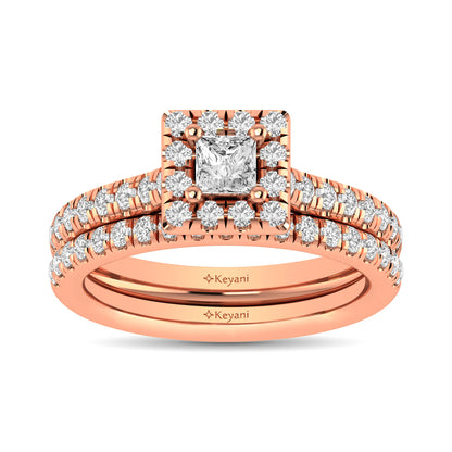 Diamond Classic Shank Single Halo Bridal Ring 1 Ct.tw Princess Cut in 14K Rose Gold