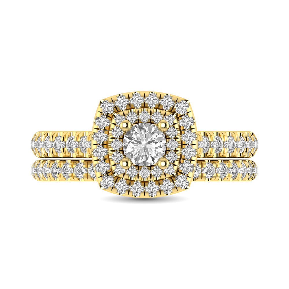 Diamond Classic Shank Double Halo Bridal Ring 1 Ct.tw Round Cut in 14K Yellow Gold