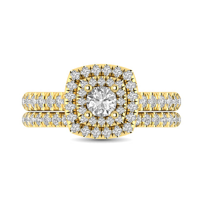 Diamond Classic Shank Double Halo Bridal Ring 1 Ct.tw Round Cut in 14K Yellow Gold
