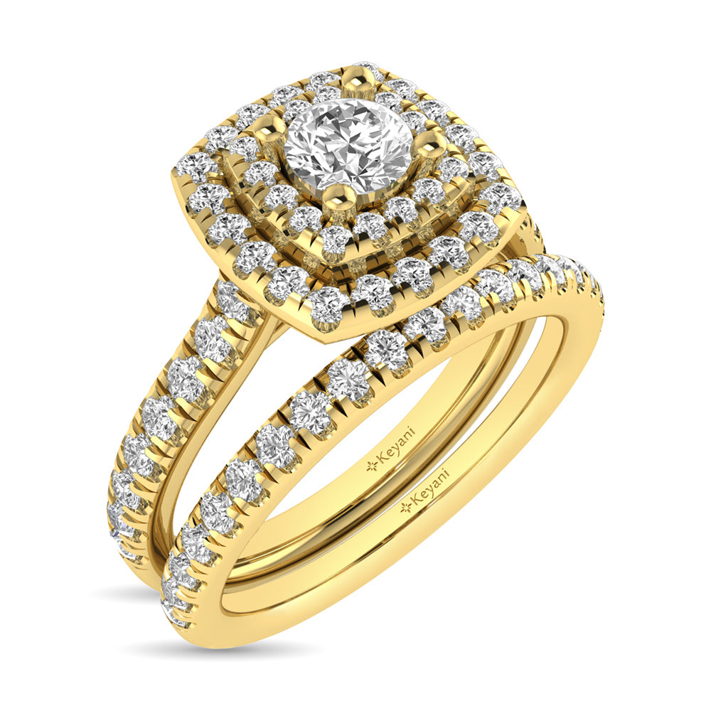 Diamond Classic Shank Double Halo Bridal Ring 1 Ct.tw Round Cut in 14K Yellow Gold