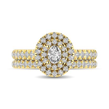 Diamond Classic Shank Double Halo Bridal Ring 1 Ct.tw Oval Cut in 14K Yellow Gold