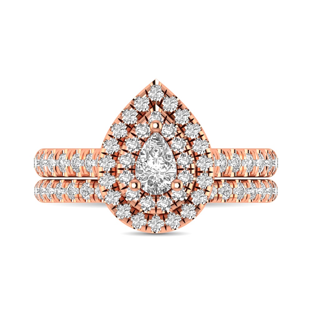 Diamond Classic Shank Double Halo Bridal Ring 1 Ct.tw Pear Cut in 14K Rose Gold
