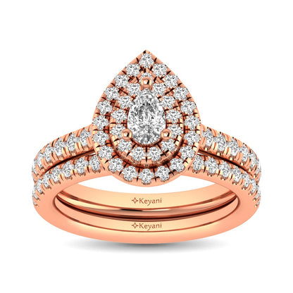 Diamond Classic Shank Double Halo Bridal Ring 1 Ct.tw Pear Cut in 14K Rose Gold