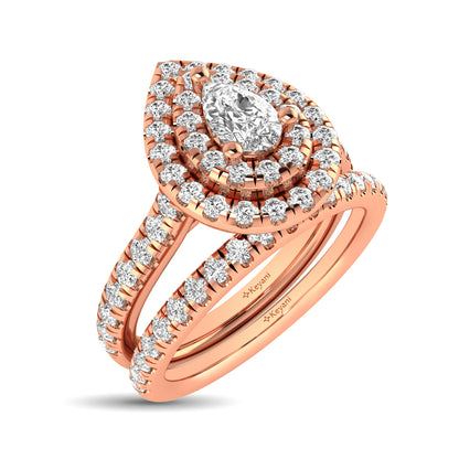 Diamond Classic Shank Double Halo Bridal Ring 1 Ct.tw Pear Cut in 14K Rose Gold