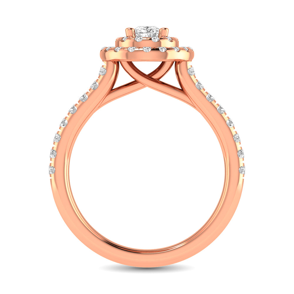 Diamond Classic Shank Double Halo Bridal Ring 1 Ct.tw Pear Cut in 14K Rose Gold