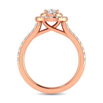 Diamond Classic Shank Double Halo Bridal Ring 1 Ct.tw Pear Cut in 14K Rose Gold