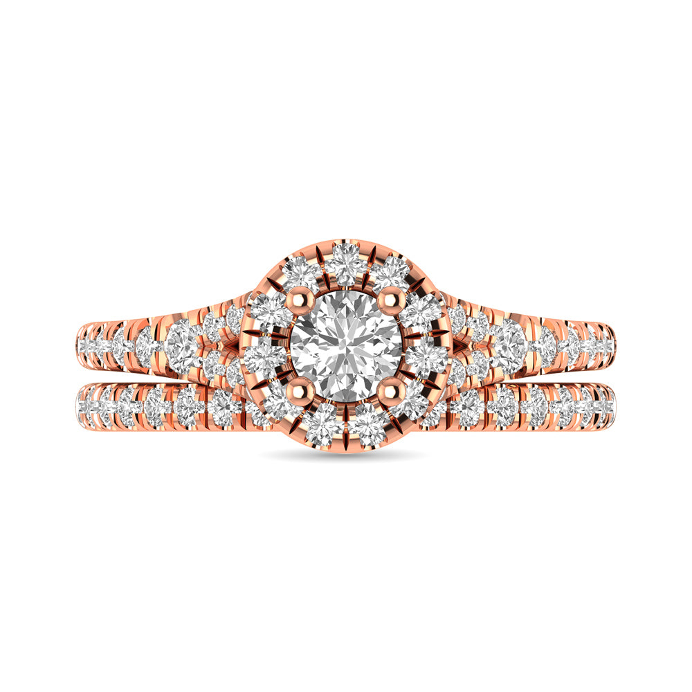Diamond Split Shank Single Halo Bridal Ring 1 Ct.tw Round Cut in 14K Rose Gold