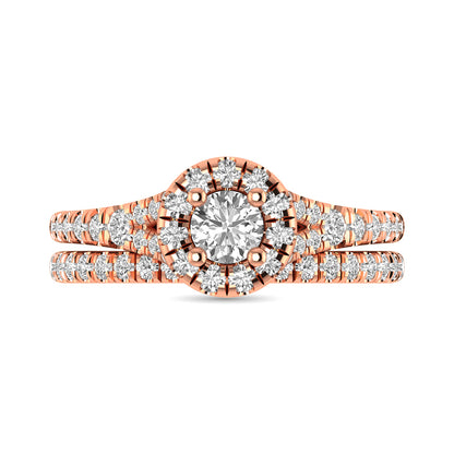 Diamond Split Shank Single Halo Bridal Ring 1 Ct.tw Round Cut in 14K Rose Gold