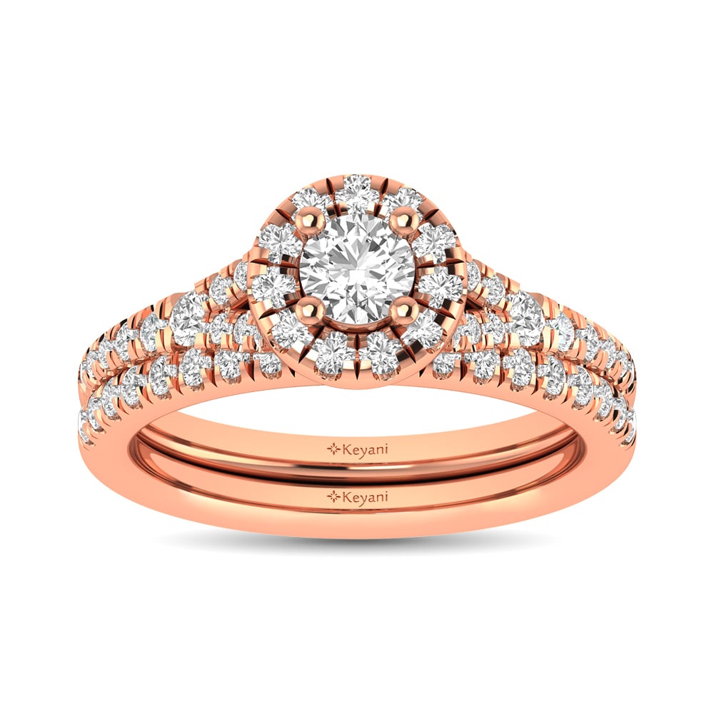 Diamond Split Shank Single Halo Bridal Ring 1 Ct.tw Round Cut in 14K Rose Gold