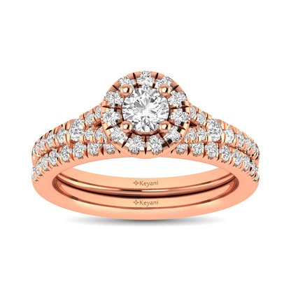 Diamond Split Shank Single Halo Bridal Ring 1 Ct.tw Round Cut in 14K Rose Gold