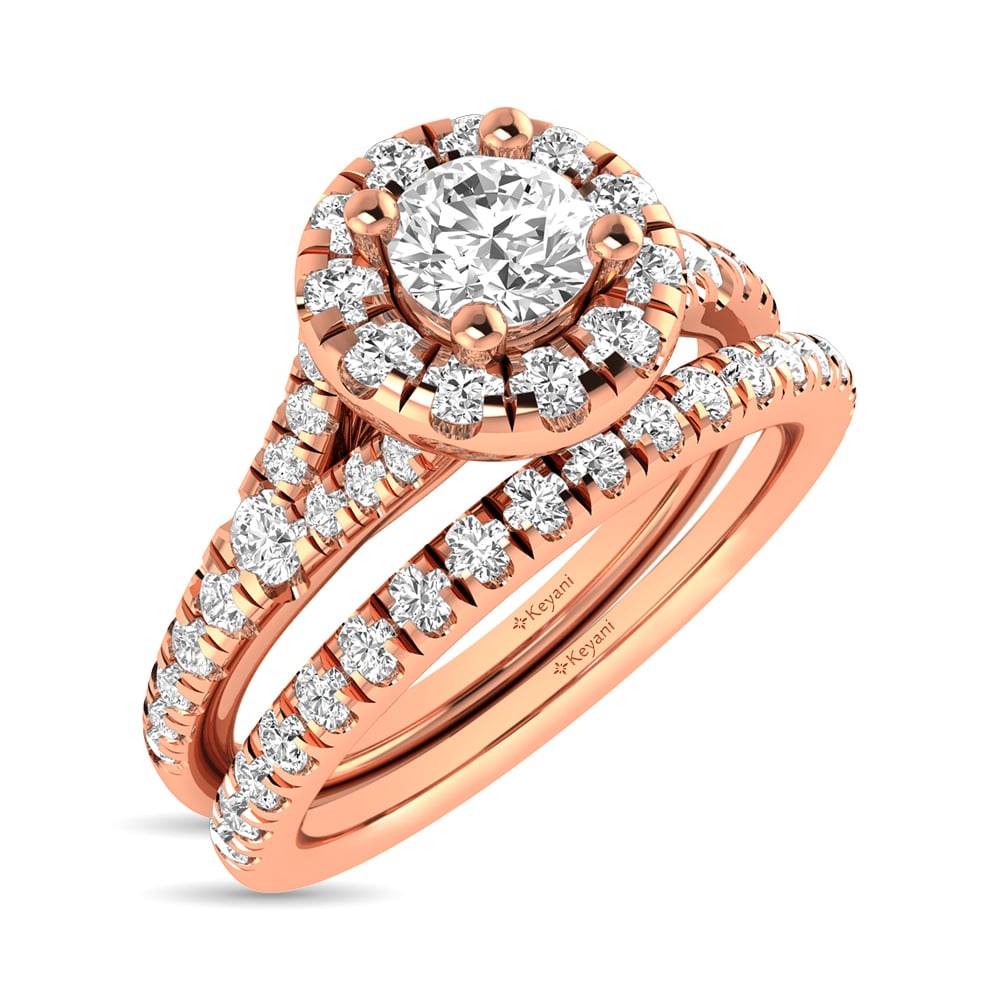 Diamond Split Shank Single Halo Bridal Ring 1 Ct.tw Round Cut in 14K Rose Gold
