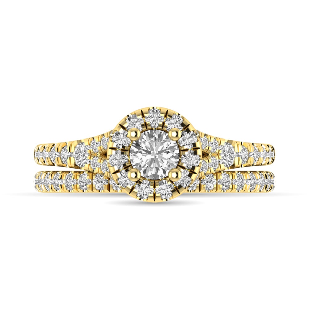 Diamond Split Shank Single Halo Bridal Ring 1 Ct.tw Round Cut in 14K Yellow Gold