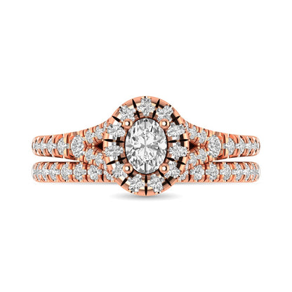 Diamond Split Shank Single Halo Bridal Ring 1 Ct.tw Oval Cut in 14K Rose Gold