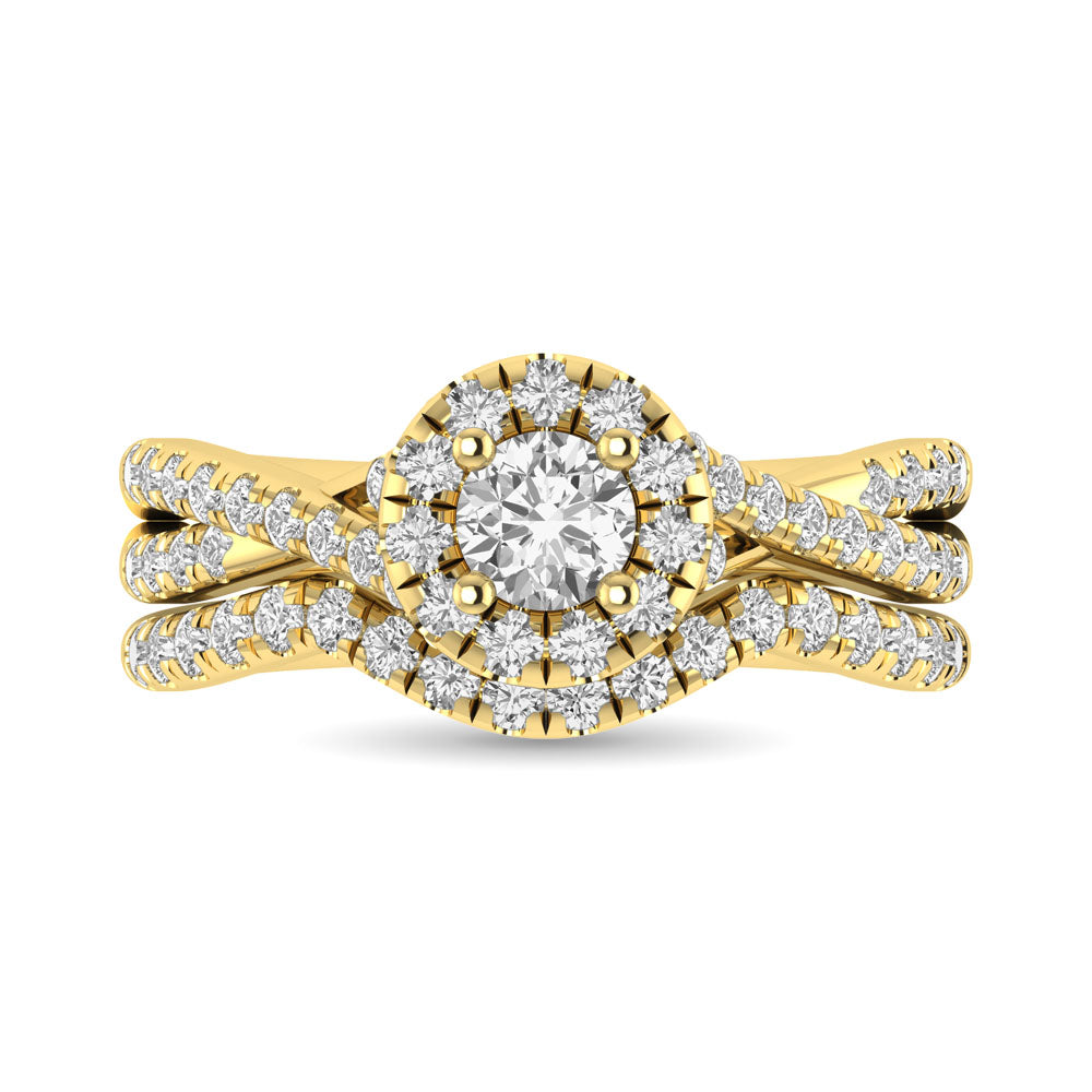 Diamond Twist Shank Single Halo Bridal Ring 1 Ct.tw Round Cut in 14K Yellow Gold