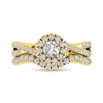 Diamond Twist Shank Single Halo Bridal Ring 1 Ct.tw Round Cut in 14K Yellow Gold