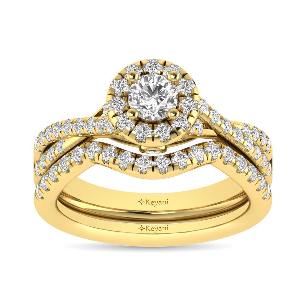 Diamond Twist Shank Single Halo Bridal Ring 1 Ct.tw Round Cut in 14K Yellow Gold