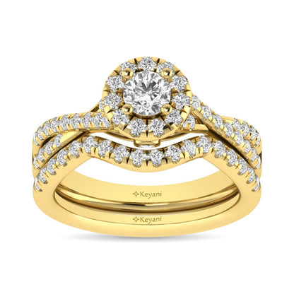 Diamond Twist Shank Single Halo Bridal Ring 1 Ct.tw Round Cut in 14K Yellow Gold