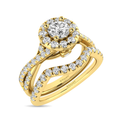 Diamond Twist Shank Single Halo Bridal Ring 1 Ct.tw Round Cut in 14K Yellow Gold
