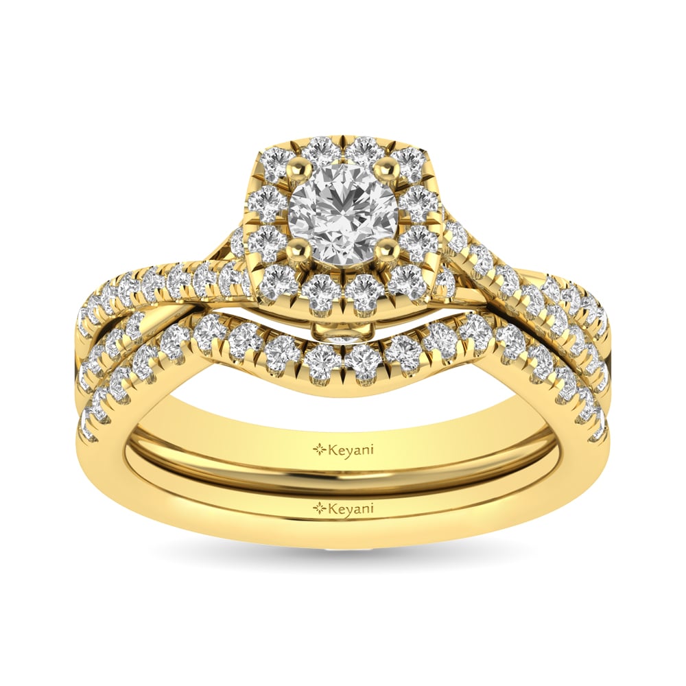Diamond Twist Shank Single Halo Bridal Ring 1 Ct.tw Round Cut in 14K Yellow Gold