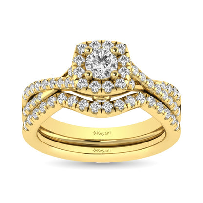 Diamond Twist Shank Single Halo Bridal Ring 1 Ct.tw Round Cut in 14K Yellow Gold