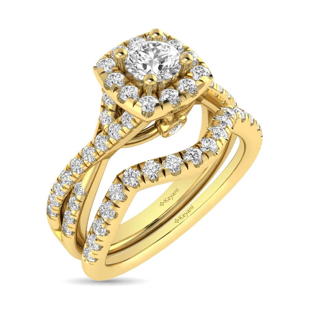 Diamond Twist Shank Single Halo Bridal Ring 1 Ct.tw Round Cut in 14K Yellow Gold