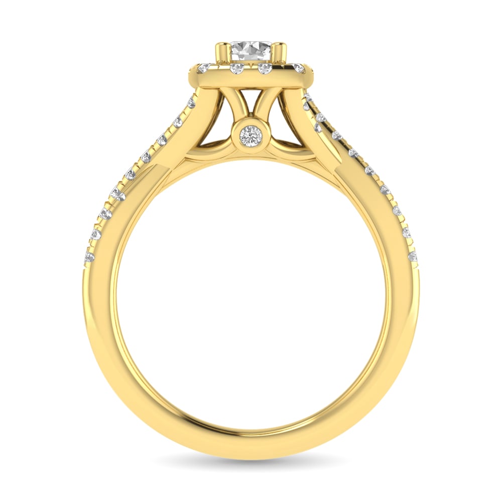 Diamond Twist Shank Single Halo Bridal Ring 1 Ct.tw Round Cut in 14K Yellow Gold