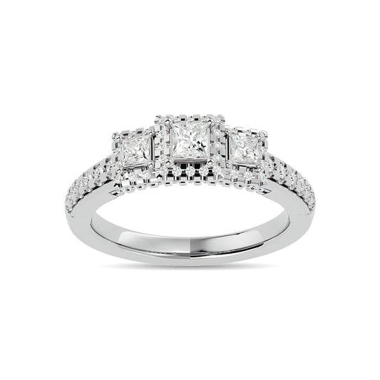 Diamond 1 Ct.Tw. Round and Princess Bridal Ring in 14K White Gold