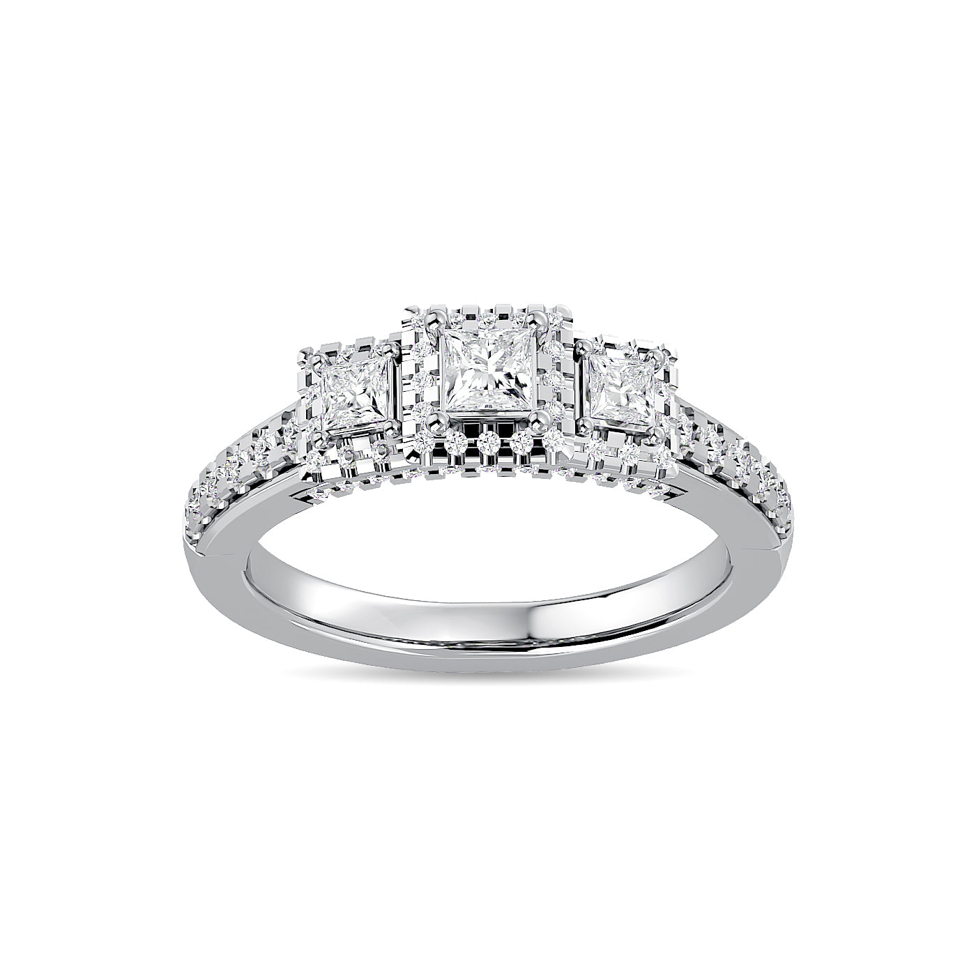 Diamond 3/4 Ct.Tw. Round and Princess Bridal Ring in 14K White Gold