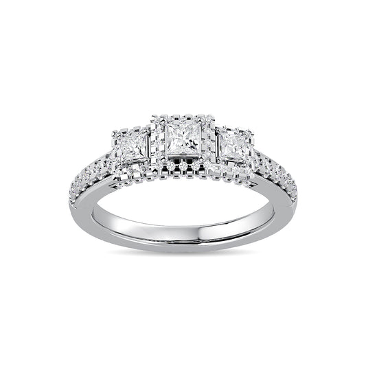 Diamond 3/4 Ct.Tw. Round and Princess Bridal Ring in 14K White Gold