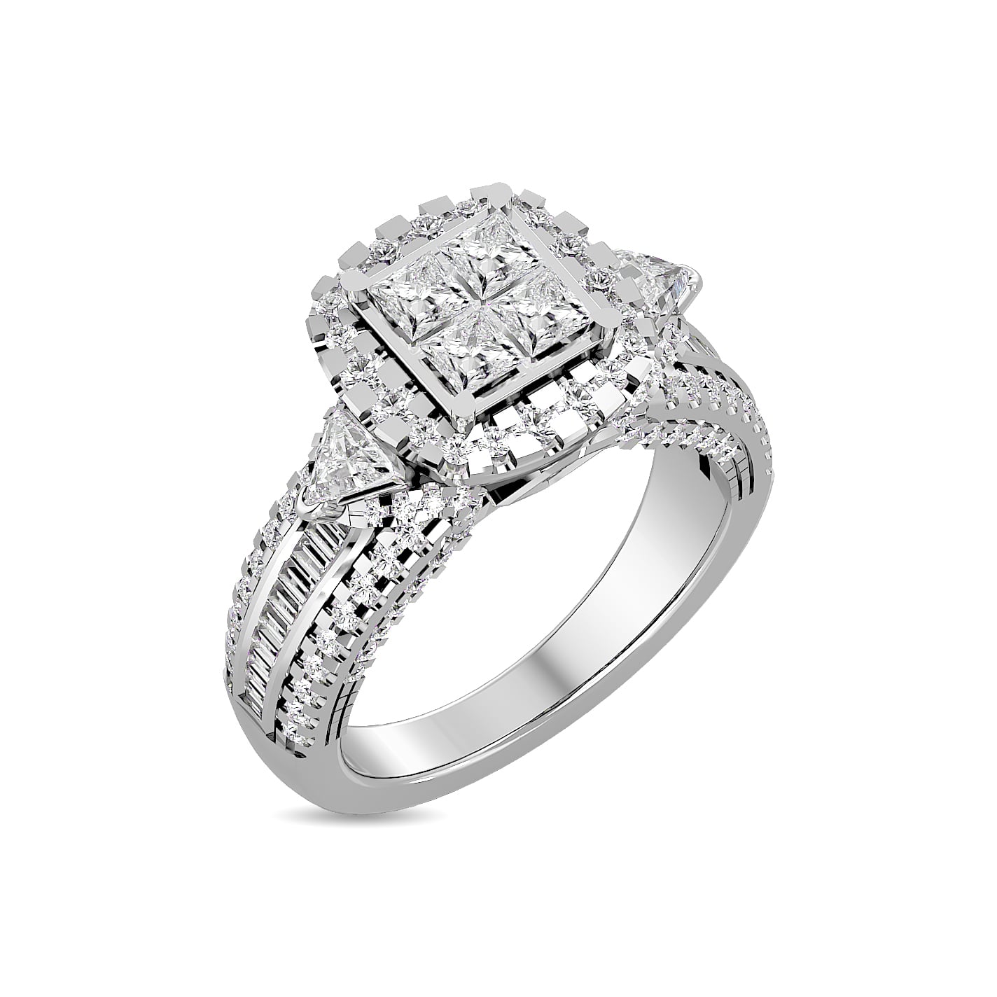 Diamond 1 3/4 Ct.Tw. Round and Princess Bridal Ring in 14K White Gold
