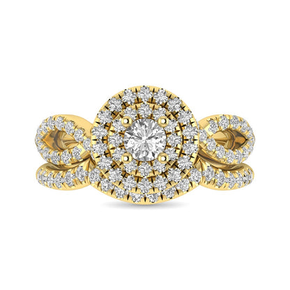 Diamond Twist Shank Double Halo Bridal Ring 1 Ct.tw Round Cut in 14K Yellow Gold