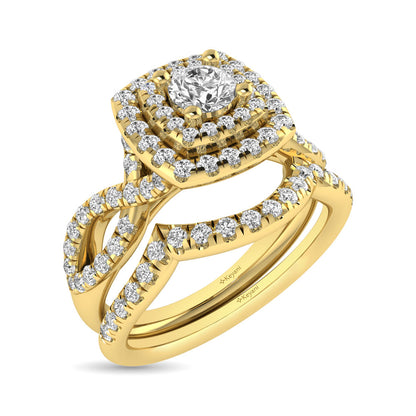 Diamond Twist Shank Double Halo Bridal Ring 1 Ct.tw Round Cut in 14K Yellow Gold