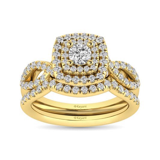 Diamond Twist Shank Double Halo Bridal Ring 1 Ct.tw Round Cut in 14K Yellow Gold
