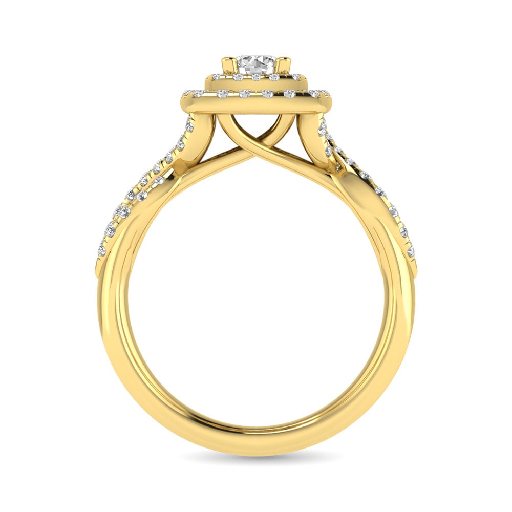 Diamond Twist Shank Double Halo Bridal Ring 1 Ct.tw Round Cut in 14K Yellow Gold