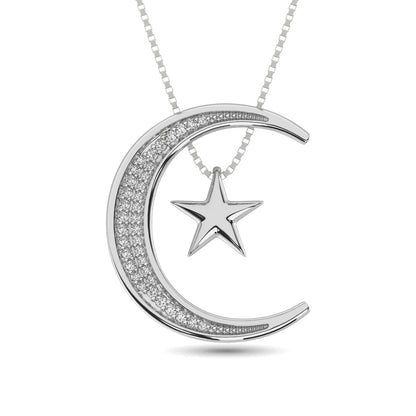 Diamond Moon and Star Pendant 1/20 Ct.tw in Sterling Silver