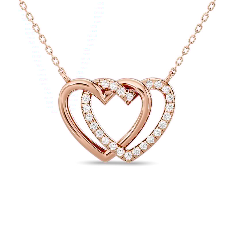 Diamond Duel Heart Fashion Necklace 1/8 Ct.tw in 10K Rose Gold