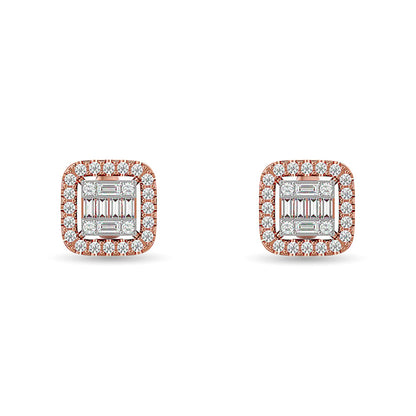 Diamond 1/3 Ct.Tw. Round and Baguette Fashion Earrings in 14K Rose Gold