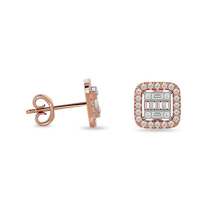 Diamond 1/3 Ct.Tw. Round and Baguette Fashion Earrings in 14K Rose Gold