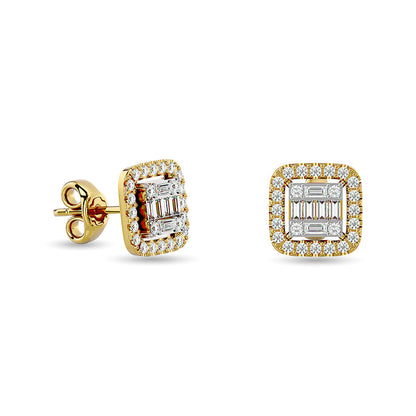 Diamond 1/3 Ct.Tw. Round and Baguette Fashion Earrings in 14K Yellow Gold