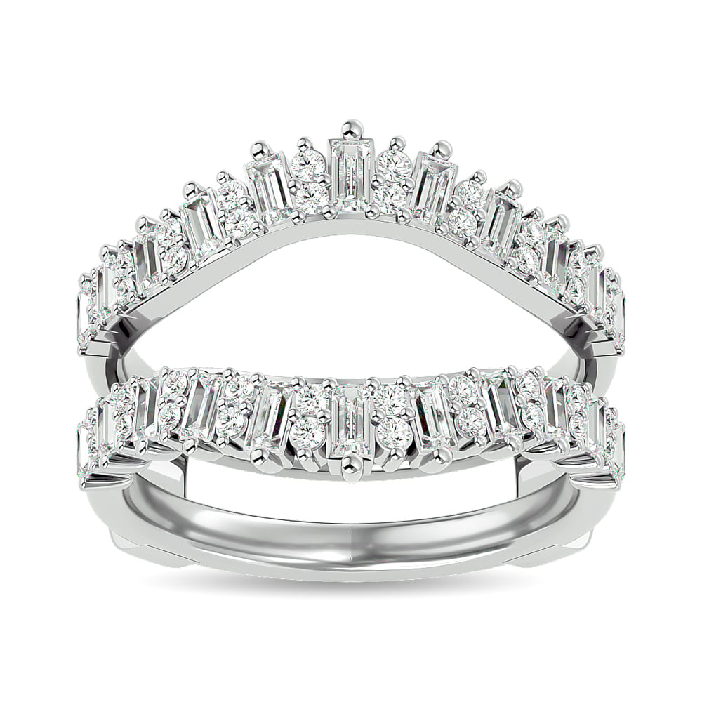 Diamond 7/8 Ct.tw Round and Straight Baguette Guard Ring in 14K White Gold
