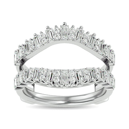 Diamond 7/8 Ct.tw Round and Straight Baguette Guard Ring in 14K White Gold