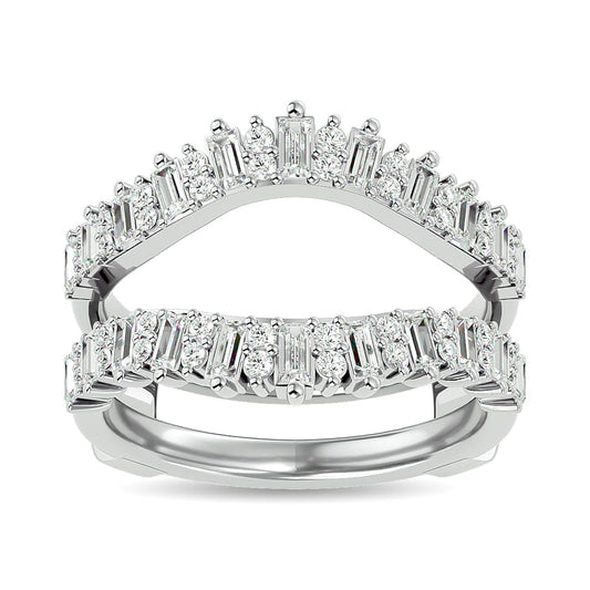 Diamond 7/8 Ct.tw Round and Straight Baguette Guard Ring in 14K White Gold